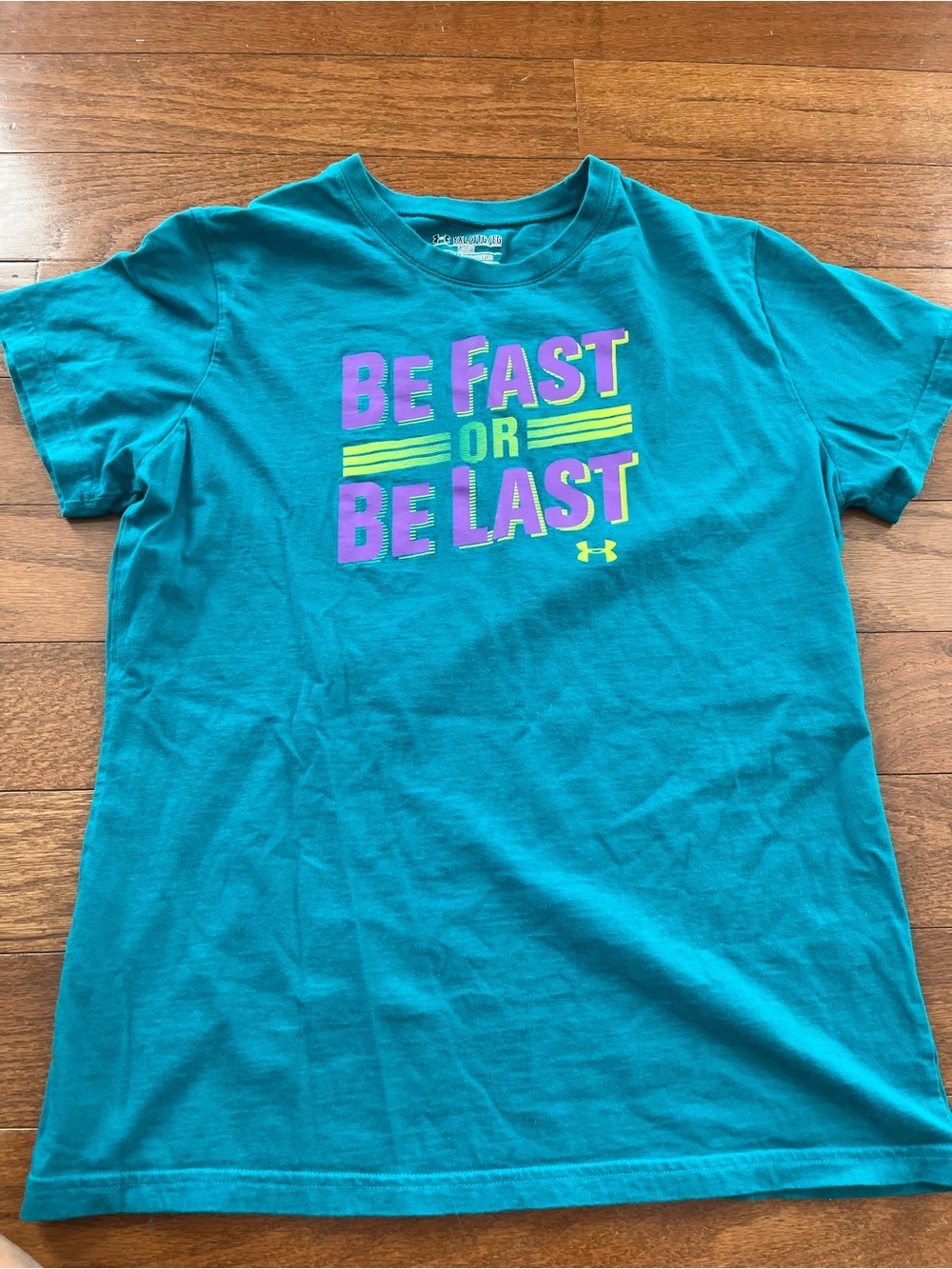 Under Armour Teal Short Sleeve Tee with Purple & Neon Yellow Graphic